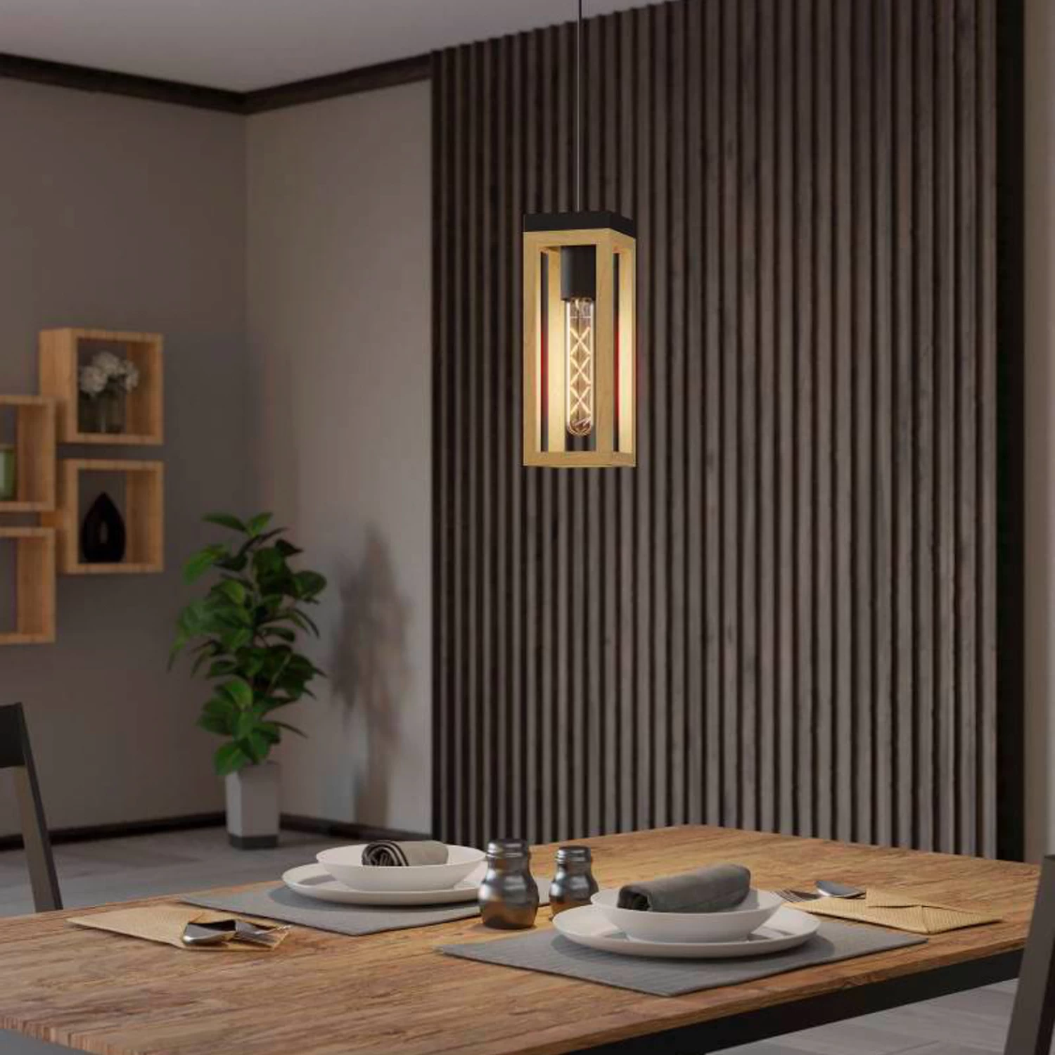 EGLO Nafferton Pendant Light, Wood, One-bulb 4 EGLO Nafferton Pendant Light, Wood, One-bulb - Image 2