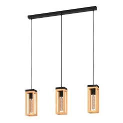 EGLO Nafferton Pendant Light, Wood, Three-bulb