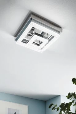 Eglo Chrome And Crystal Fradelo 1 Light Square Ceiling Light