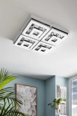 Eglo Chrome And Crystal Fradelo 1 Light Large Square Ceiling Light