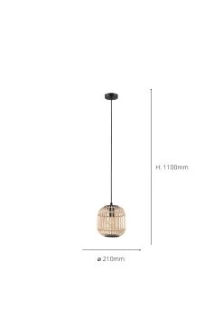 Eglo Natural Rattan Bordesley 1 Light Ceiling Light Pendant -Eglo C50090s3