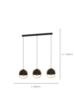 Eglo Callow 3 Light Wood Ceiling Light Pendant -Eglo D20018s3