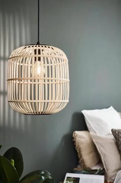 Eglo Natural Rattan Bordesley 1 Light Large Ceiling Light Pendant