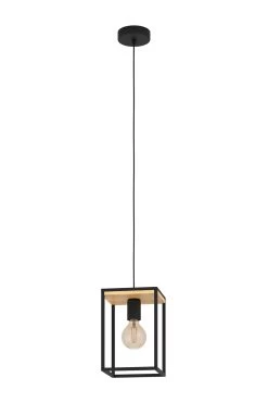 Eglo Black And Wooden Libertad Caged Ceiling Light Pendant -Eglo U73342s2