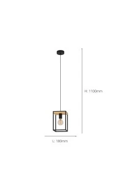 Eglo Black And Wooden Libertad Caged Ceiling Light Pendant -Eglo U73342s3
