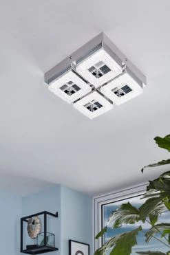 Eglo Chrome And Crystal Fradelo 4 Light Square Ceiling Light