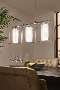 Eglo Chrome And Clear Loncino 3 Light Glass Ceiling Light Pendant