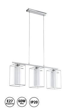 Eglo Chrome And Clear Loncino 3 Light Glass Ceiling Light Pendant 11 Eglo Chrome And Clear Loncino 3 Light Glass Ceiling Light Pendant -Eglo U73348s5