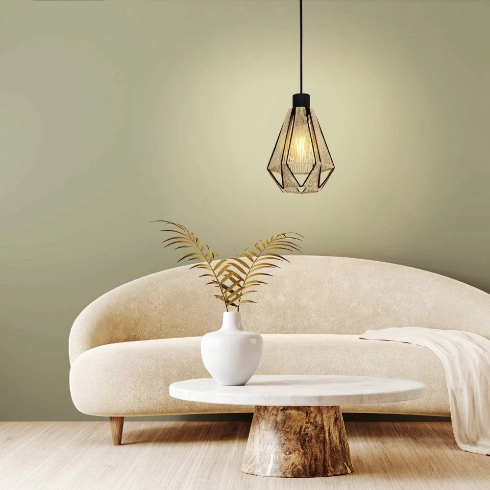 Eglo Adwickle Single Drop Pendant In Black And Wrapped With Natural Hemp Yarn 7 Eglo Adwickle Single Drop Pendant In Black And Wrapped With Natural Hemp Yarn - Image 5