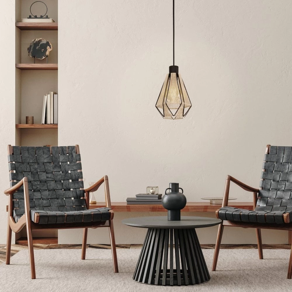 Eglo Adwickle Single Drop Pendant In Black And Wrapped With Natural Hemp Yarn 9 Eglo Adwickle Single Drop Pendant In Black And Wrapped With Natural Hemp Yarn - Image 7