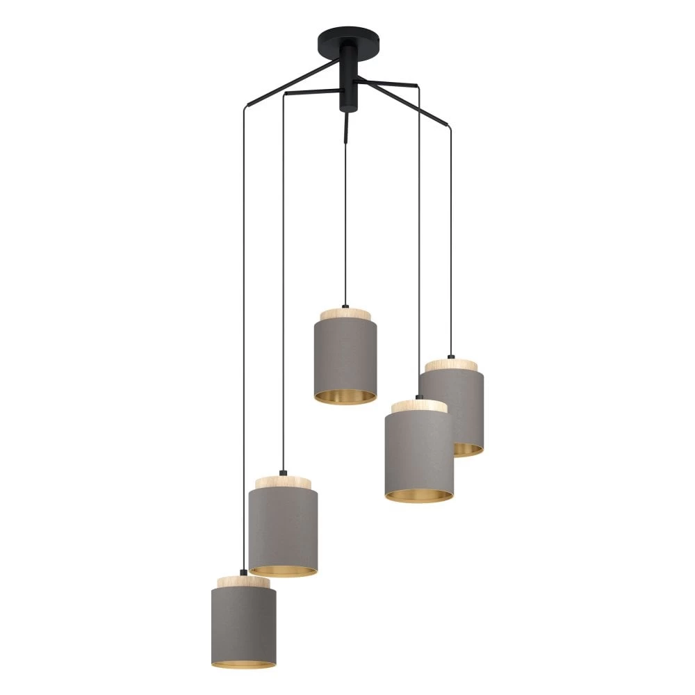 Eglo Albariza Five Drop Pendant With Wooden Lamp Holders And Cappuccino Shades 4 Eglo Albariza Five Drop Pendant With Wooden Lamp Holders And Cappuccino Shades - Image 2