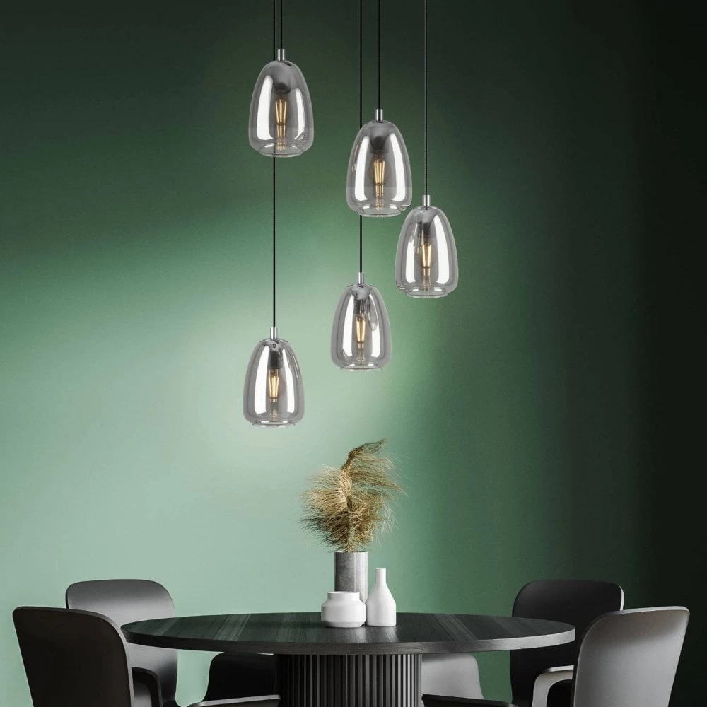 Eglo Alobrase 5 Drop Pendant In Vaporized Transparent Black Glass 3 Eglo Alobrase 5 Drop Pendant In Vaporized Transparent Black Glass