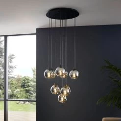 Eglo Ariscani 10 Drop Pendant With Transparent Black Vaporized Glass
