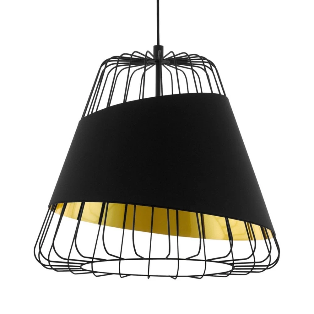 Eglo Austell 360mm Single Pendant With Black Band Of Fabric With A Gold Inner Finish 4 Eglo Austell 360mm Single Pendant With Black Band Of Fabric With A Gold Inner Finish - Image 2