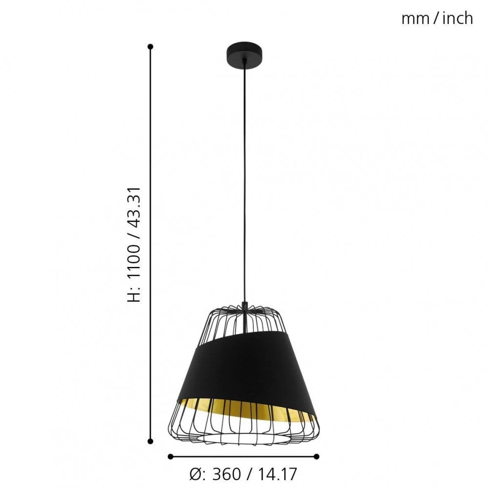 Eglo Austell 360mm Single Pendant With Black Band Of Fabric With A Gold Inner Finish 6 Eglo Austell 360mm Single Pendant With Black Band Of Fabric With A Gold Inner Finish - Image 4