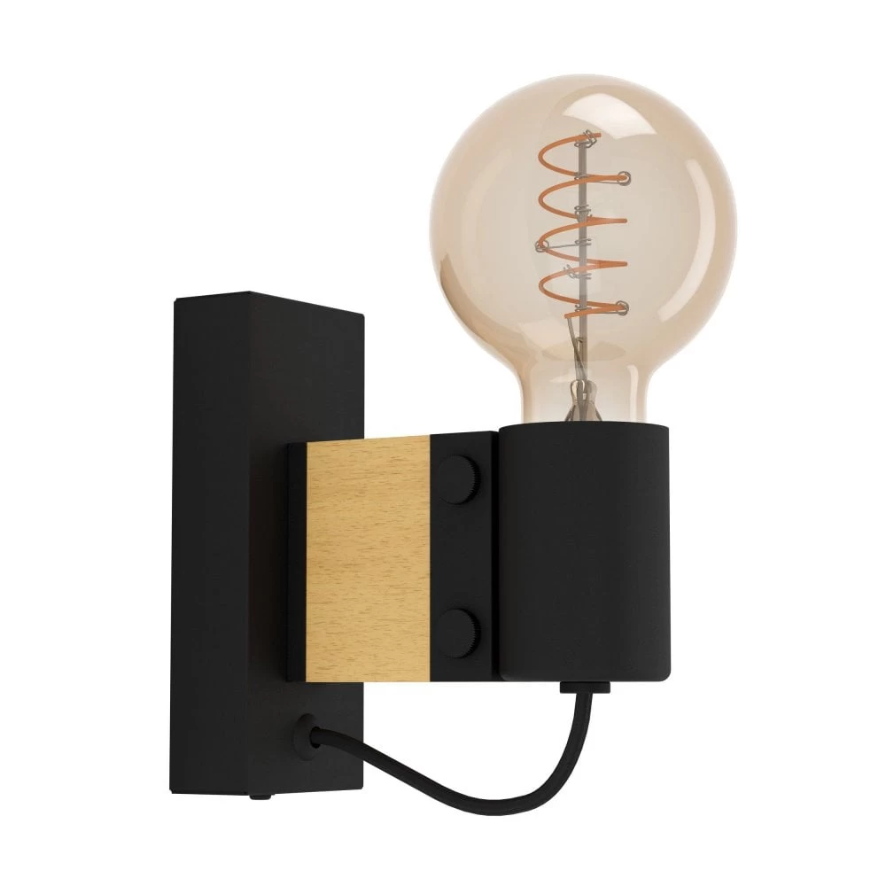 Eglo Bailrigg Wall Light In Black With Wood Detailing 3 Eglo Bailrigg Wall Light In Black With Wood Detailing