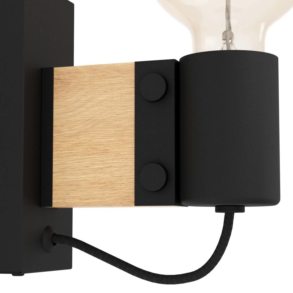 Eglo Bailrigg Wall Light In Black With Wood Detailing 5 Eglo Bailrigg Wall Light In Black With Wood Detailing - Image 3