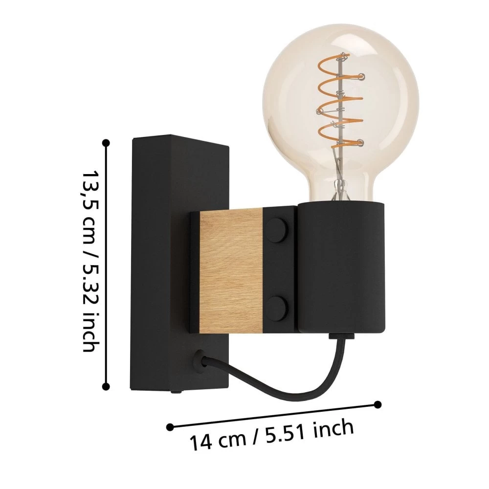 Eglo Bailrigg Wall Light In Black With Wood Detailing 7 Eglo Bailrigg Wall Light In Black With Wood Detailing - Image 5