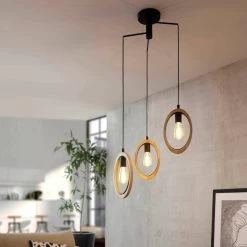 Eglo Basildon Triple Drop Pendant In Natural Wood