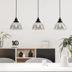 Eglo Beleser 3 Drop Pendant In Vaporized Transparent Black Glass