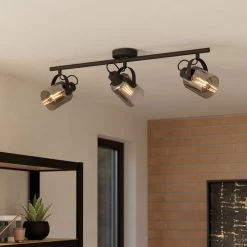 Eglo Berregas Triple Spotlight With Black Vaporized Glass