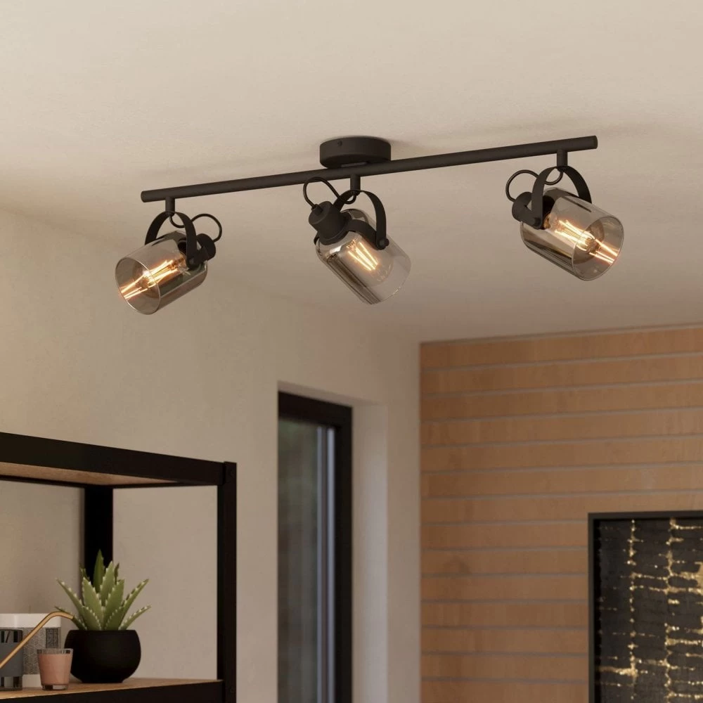 Eglo Berregas Triple Spotlight With Black Vaporized Glass 3 Eglo Berregas Triple Spotlight With Black Vaporized Glass