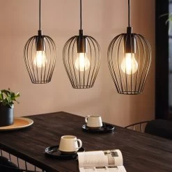 Eglo Black Newtown Three Drop Bar Pendant Light