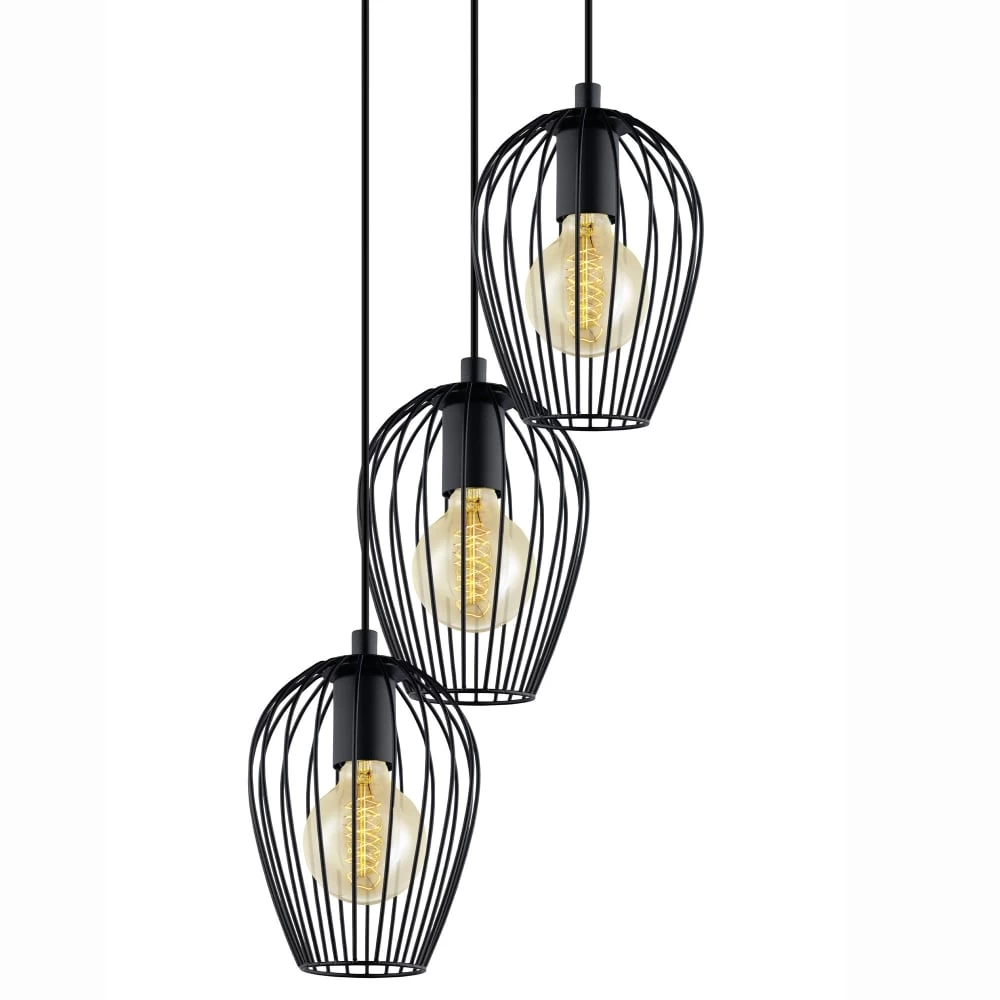 Eglo Black Newtown Three Light Cluster Cage Pendant Light 4 Eglo Black Newtown Three Light Cluster Cage Pendant Light - Image 2