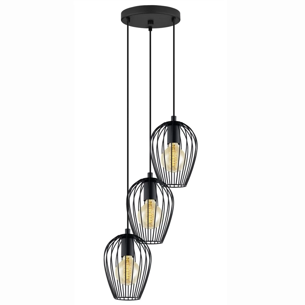 Eglo Black Newtown Three Light Cluster Cage Pendant Light 5 Eglo Black Newtown Three Light Cluster Cage Pendant Light - Image 3