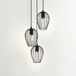 Eglo Black Newtown Three Light Cluster Cage Pendant Light