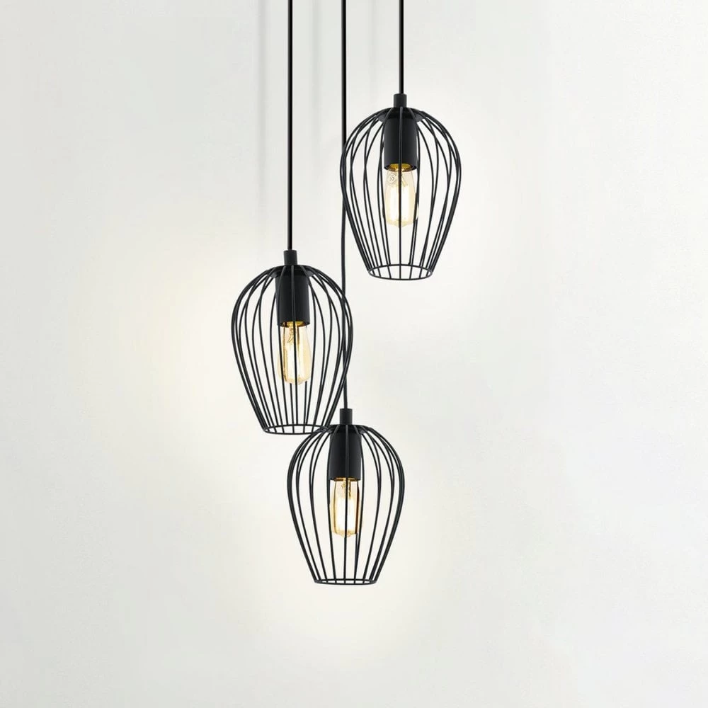 Eglo Black Newtown Three Light Cluster Cage Pendant Light 3 Eglo Black Newtown Three Light Cluster Cage Pendant Light