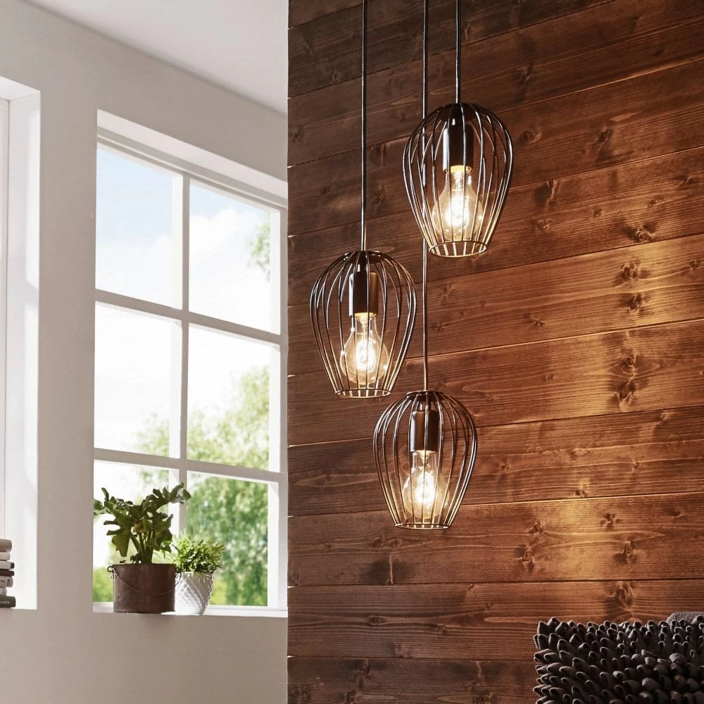 Eglo Black Newtown Three Light Cluster Cage Pendant Light 7 Eglo Black Newtown Three Light Cluster Cage Pendant Light - Image 5