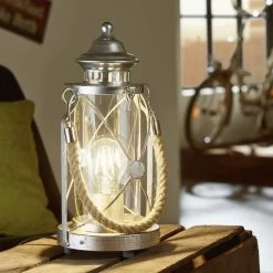 Eglo Bradford Antique Silver Rope Lantern Style Table Lamp