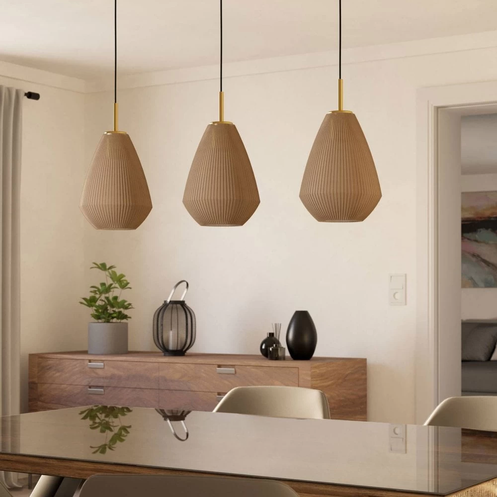 Eglo Caprarola Triple Drop Linear Pendant With Satin Sandy Coloured Glass Diffusers 3 Eglo Caprarola Triple Drop Linear Pendant With Satin Sandy Coloured Glass Diffusers