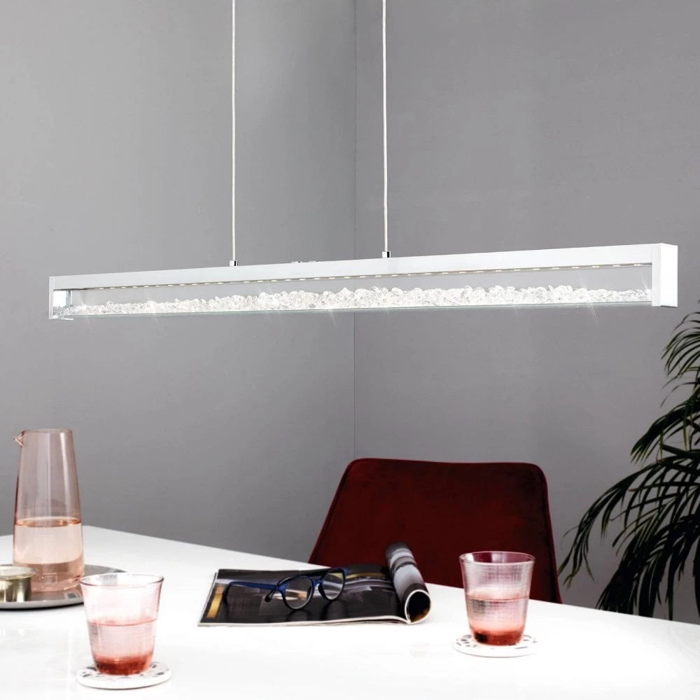 Eglo Cardito 1 LED Bar Pendant In Chrome With Clear Glass Crystal Design 3 Eglo Cardito 1 LED Bar Pendant In Chrome With Clear Glass Crystal Design
