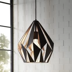 Eglo Carlton 1 310mm Black And Copper Open Cage Steel Pendant