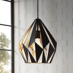 Eglo Carlton 1 Black And Gold Open Cage Steel Pendant