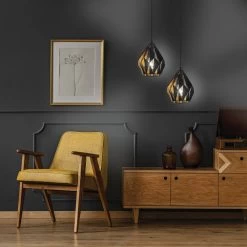 Eglo Carlton 1 Black And Gold Open Cage Steel Pendant -Eglo eglo carlton 1 black and gold open cage steel pendant p5867 85496 image