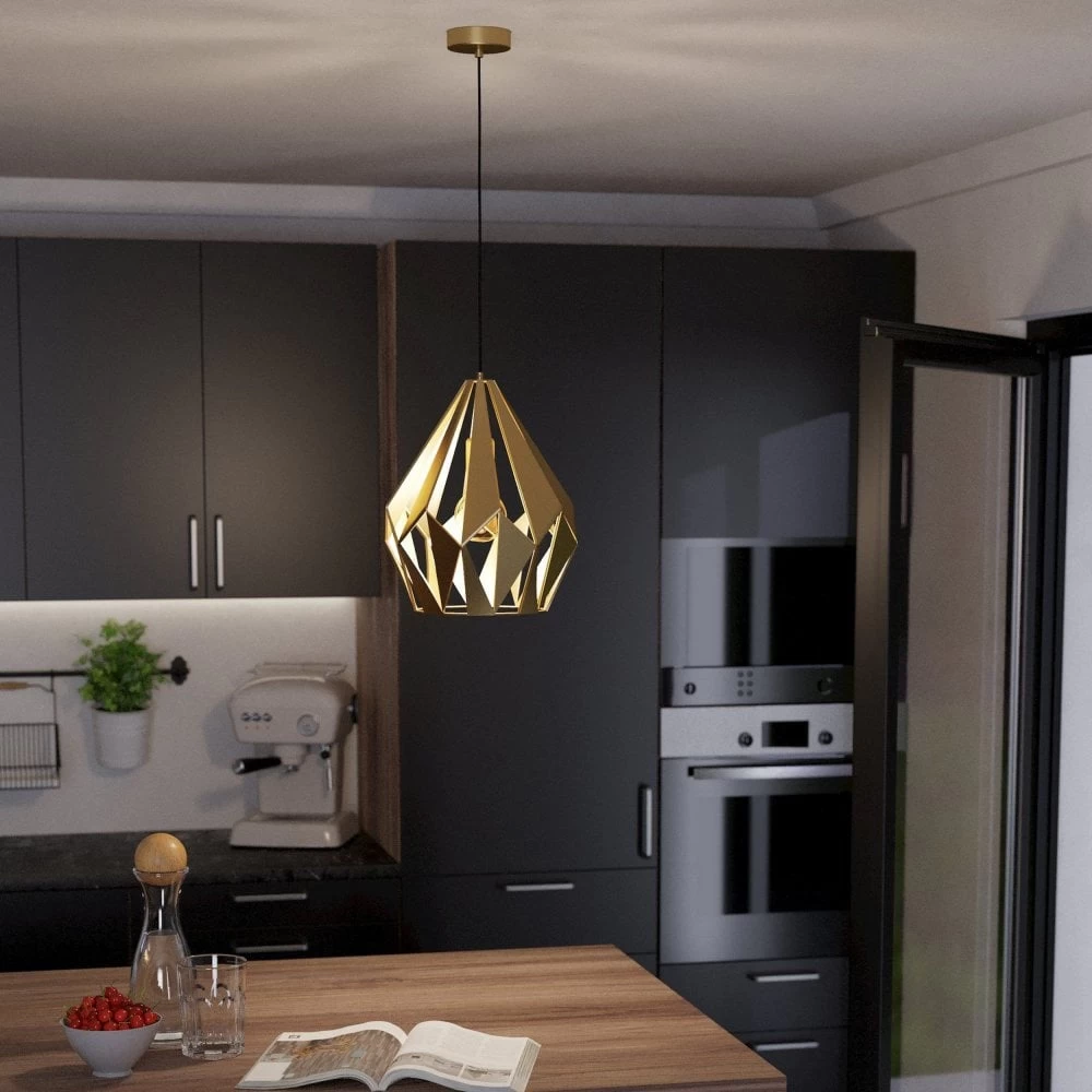 Eglo Carlton 310mm Gold Coloured Open Cage Steel Pendant 5 Eglo Carlton 310mm Gold Coloured Open Cage Steel Pendant - Image 3