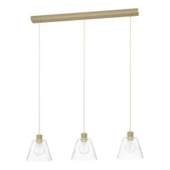 Eglo Copley Triple Drop Linear Pendant In Gold With Clear Glass Shades