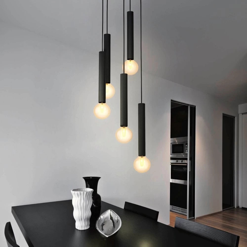 Eglo Cortenova Five Drop Pendant In Black 3 Eglo Cortenova Five Drop Pendant In Black