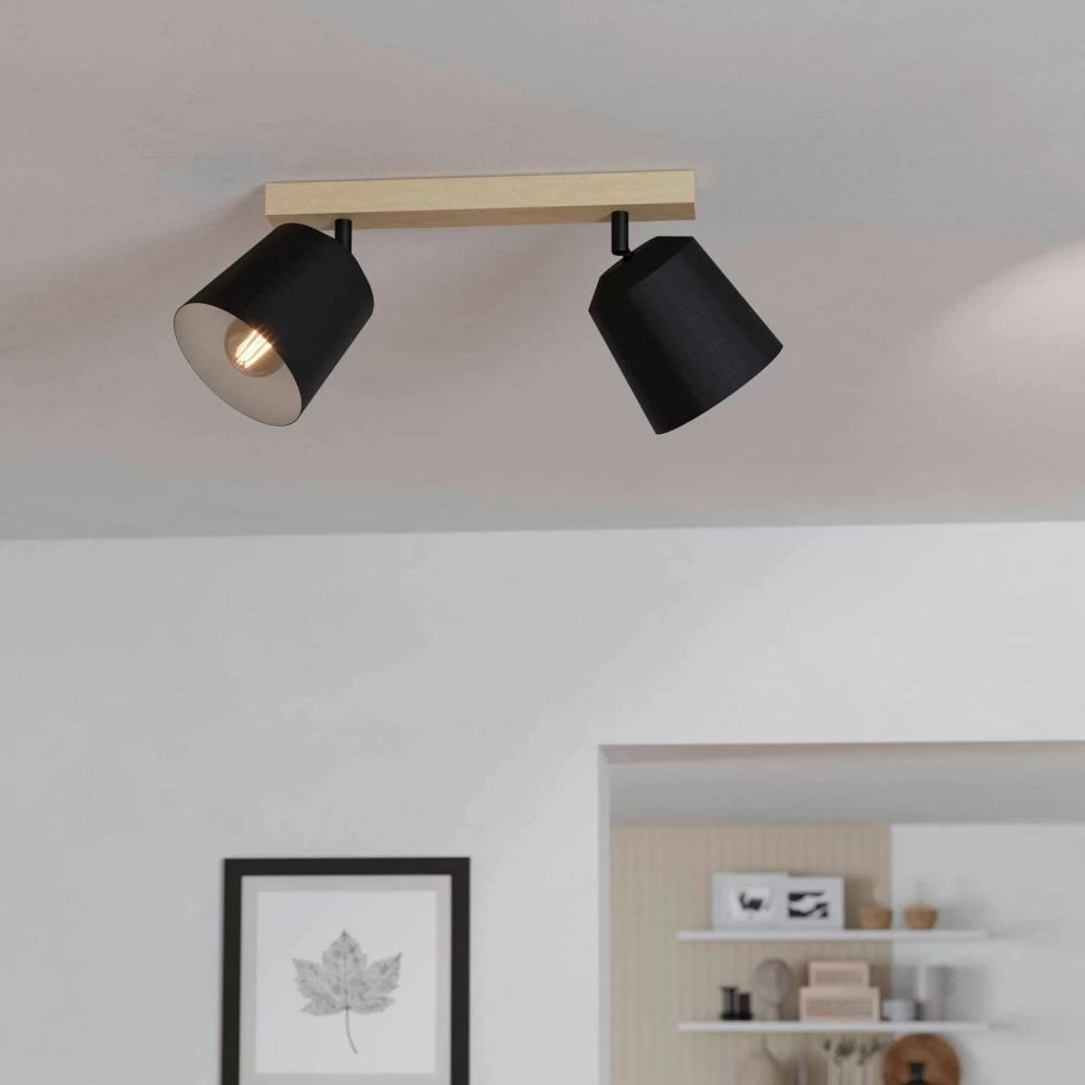 Eglo Cotorro Twin Spotlight In Black With Rubberwood Base 3 Eglo Cotorro Twin Spotlight In Black With Rubberwood Base