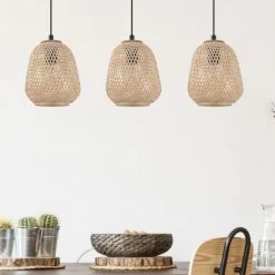 Eglo Dembleby Triple Drop Natural Wood Pendant