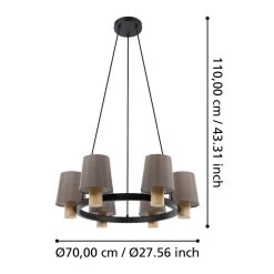 Eglo Edale 700mm Six Lamp Pendant In Black With Wood Detailing And Cappuccino Shades -Eglo eglo edale 700mm six lamp pendant in black with wood detailing and cappuccino shades p23742 90674 image