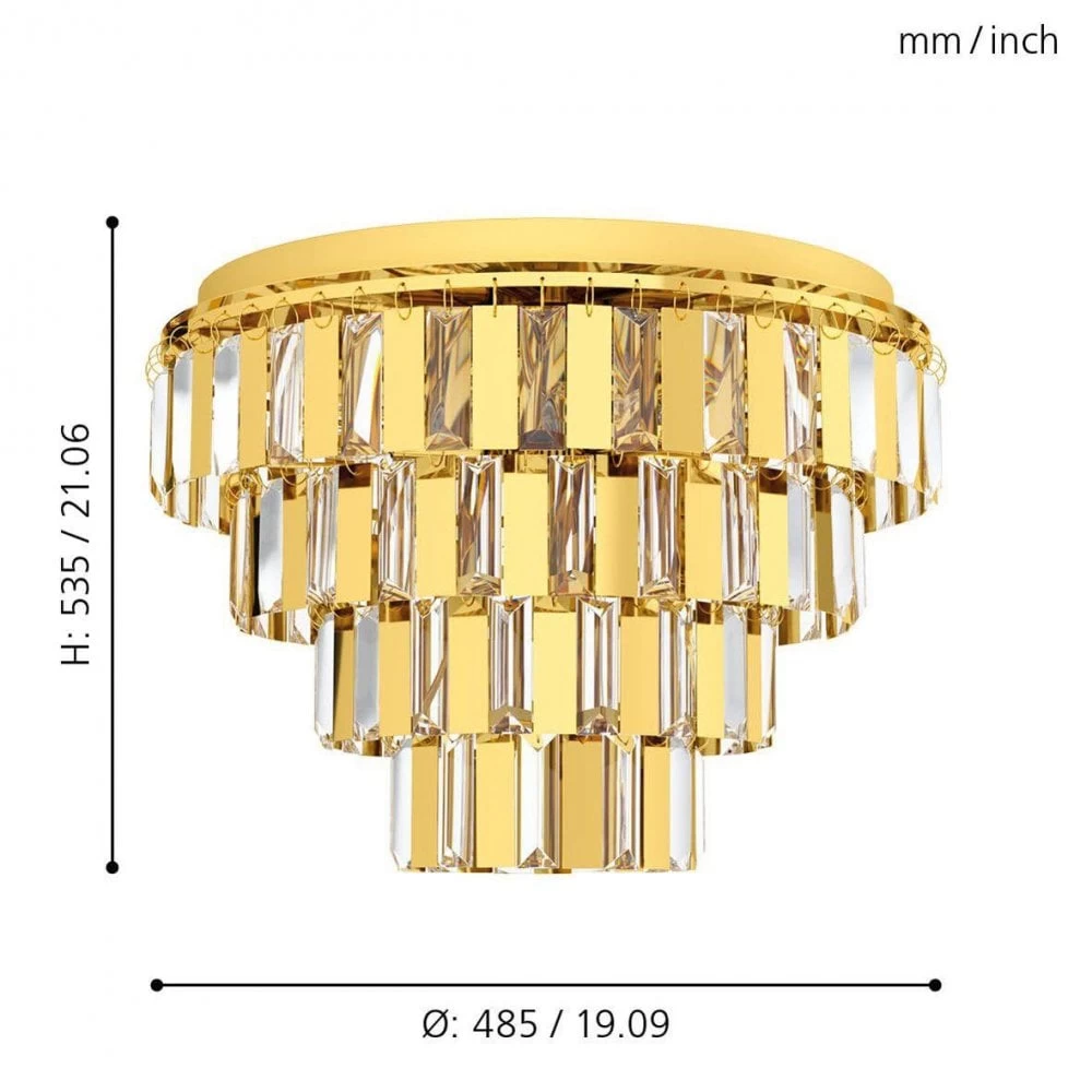 Eglo Erseka 485mm Brass & Crystal Ceiling Light 4 Eglo Erseka 485mm Brass & Crystal Ceiling Light - Image 2