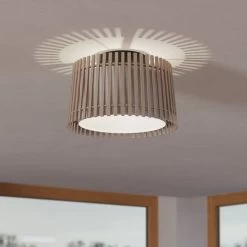 Eglo Fattoria Ceiling Light With Wooden Slats And Inner Fabric Diffuser
