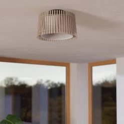 Eglo Fattoria Ceiling Light With Wooden Slats And Inner Fabric Diffuser -Eglo eglo fattoria ceiling light with wooden slats and inner fabric diffuser p24041 93627 image