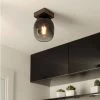 Eglo Filago Single Ceiling Light With Wooden Base & Glass Shade