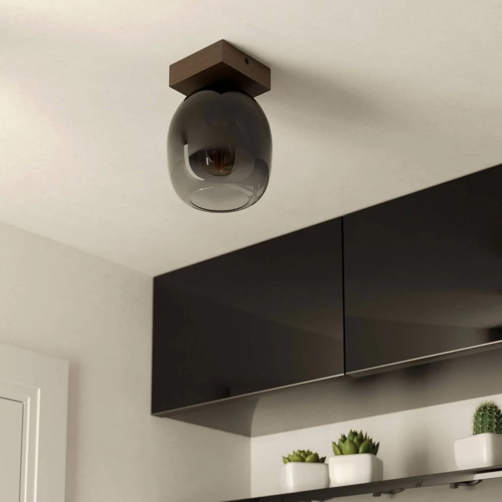 Eglo Filago Single Ceiling Light With Wooden Base & Glass Shade 5 Eglo Filago Single Ceiling Light With Wooden Base & Glass Shade - Image 3