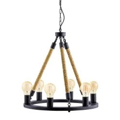 Eglo Findlay Six Lamp Hemp Rope Round Pendant